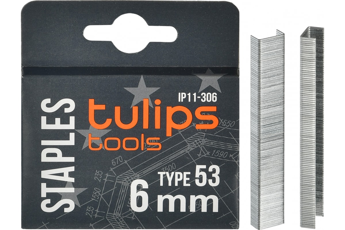 Скобы для степлера  6мм, тип 53, закаленная сталь, 1000шт  //IP11-306 //Tulips 