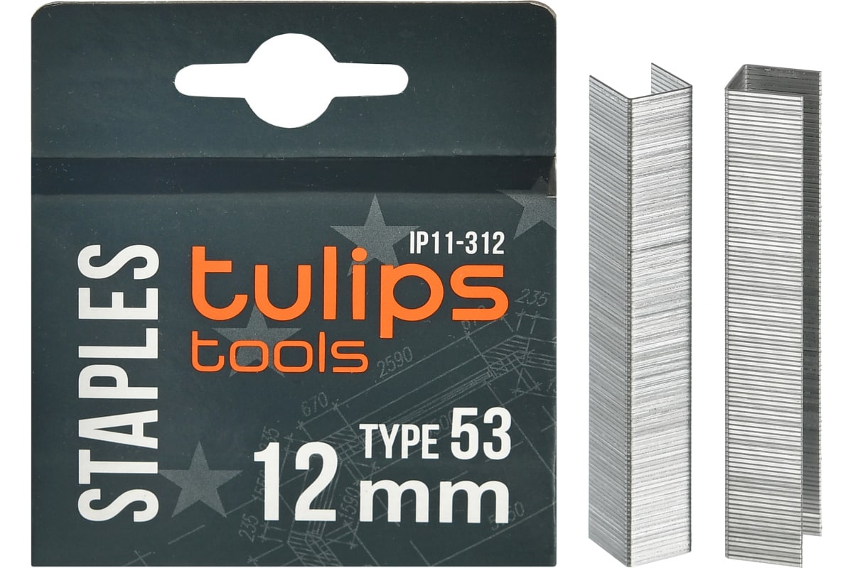 Скобы для степлера 12мм, тип 53, закаленная сталь, 1000шт  //IP11-312 //Tulips 
